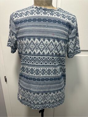 Native Youth Men's Short Sleeve Patterned Tee - Blue & White Sz. M